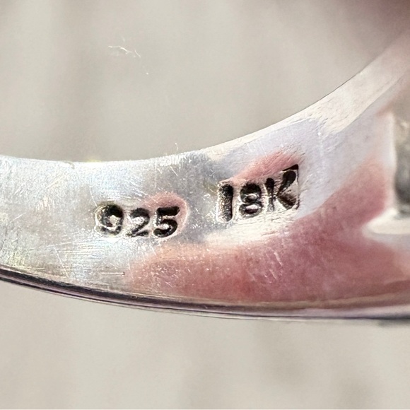 Sterling 18K Large Gemstone Ring, Bali Style Filigree Size 8.5 Rainbow Multigem - Picture 13 of 17